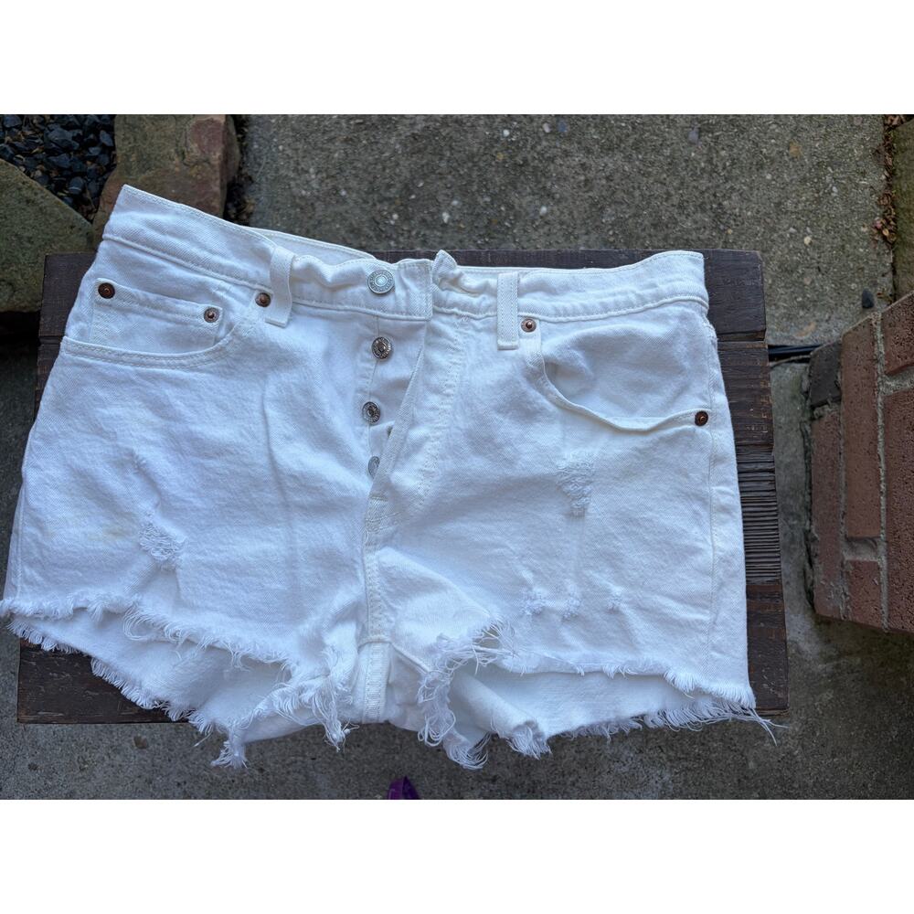 Levi's 501 Button Fly Shorts Raw Hem White Women's Size 27